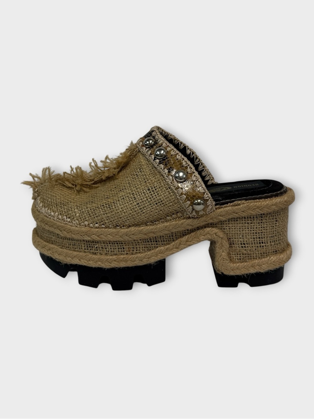 Reunion Woven Jute Studded Platform Mules
